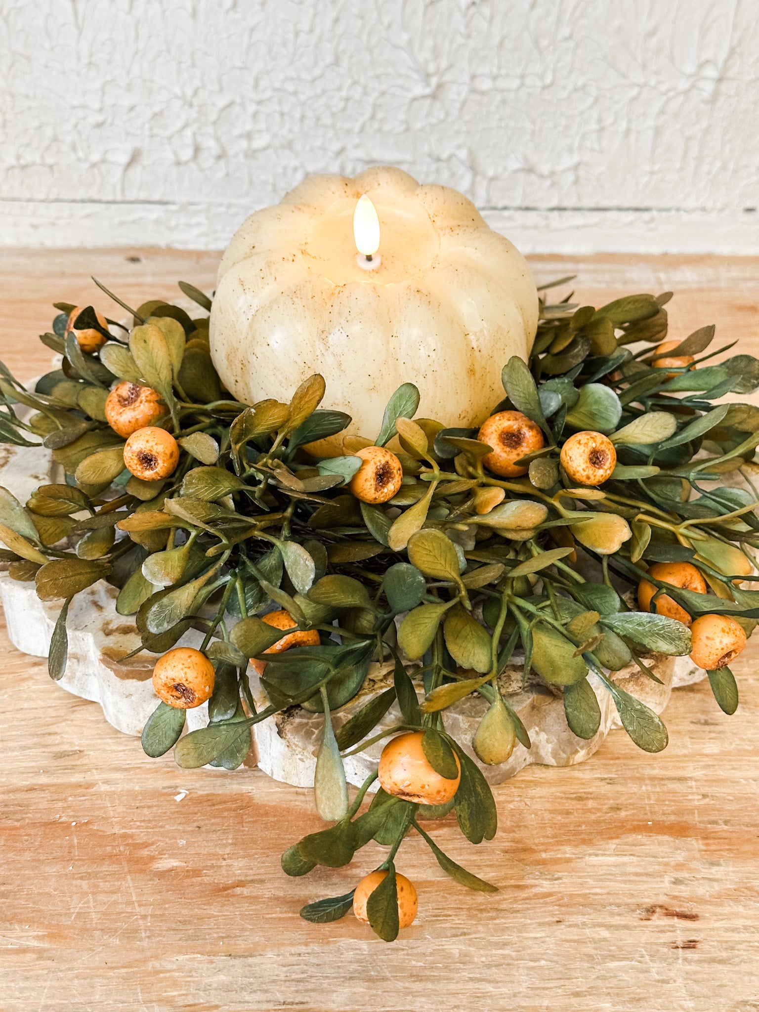 realistic 3d faux cream candle at the rustic  barn in killinworth ct