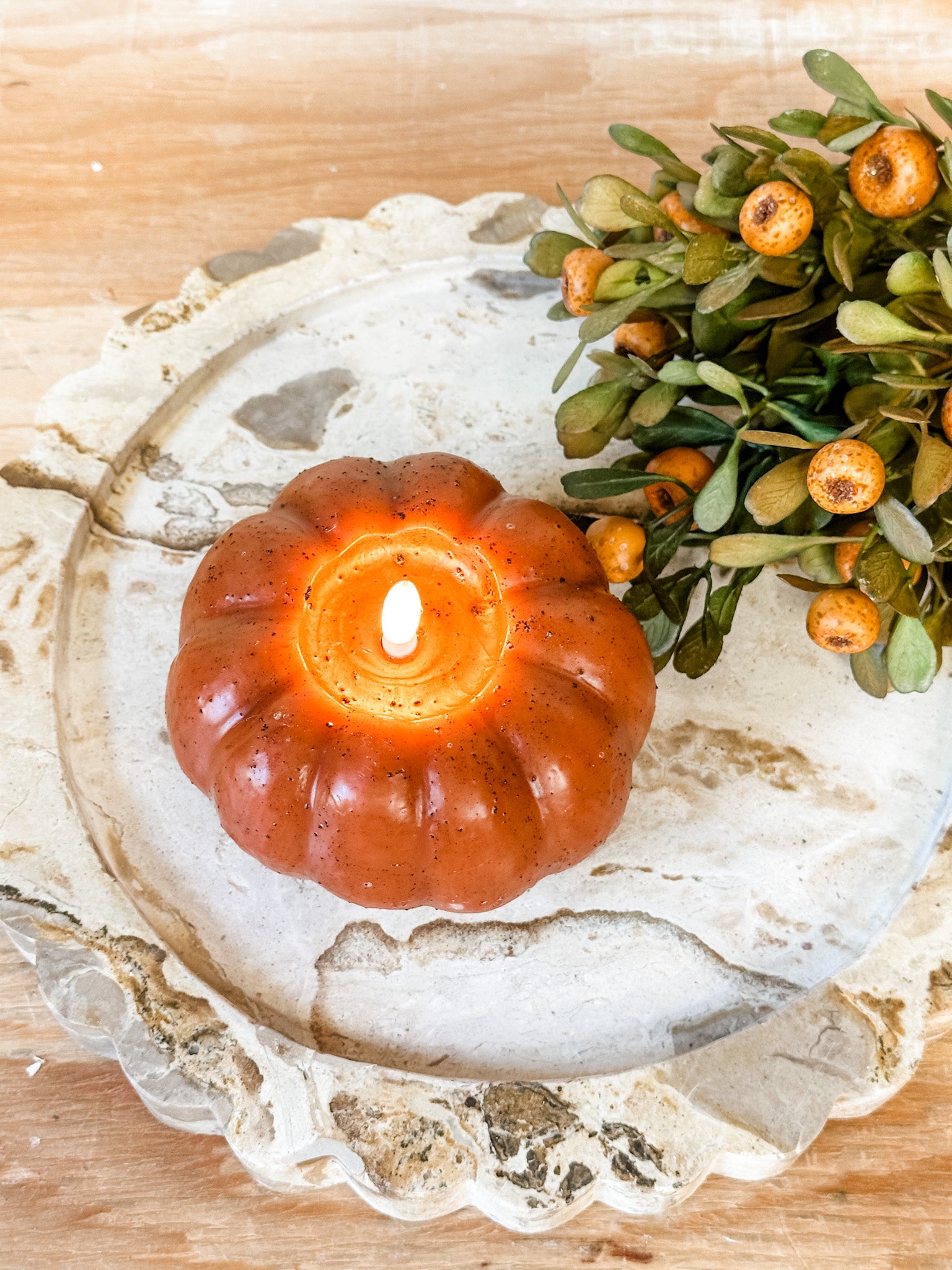 faux realistic 3d flame orange pumpkin at the rustic barn in killingworth ct