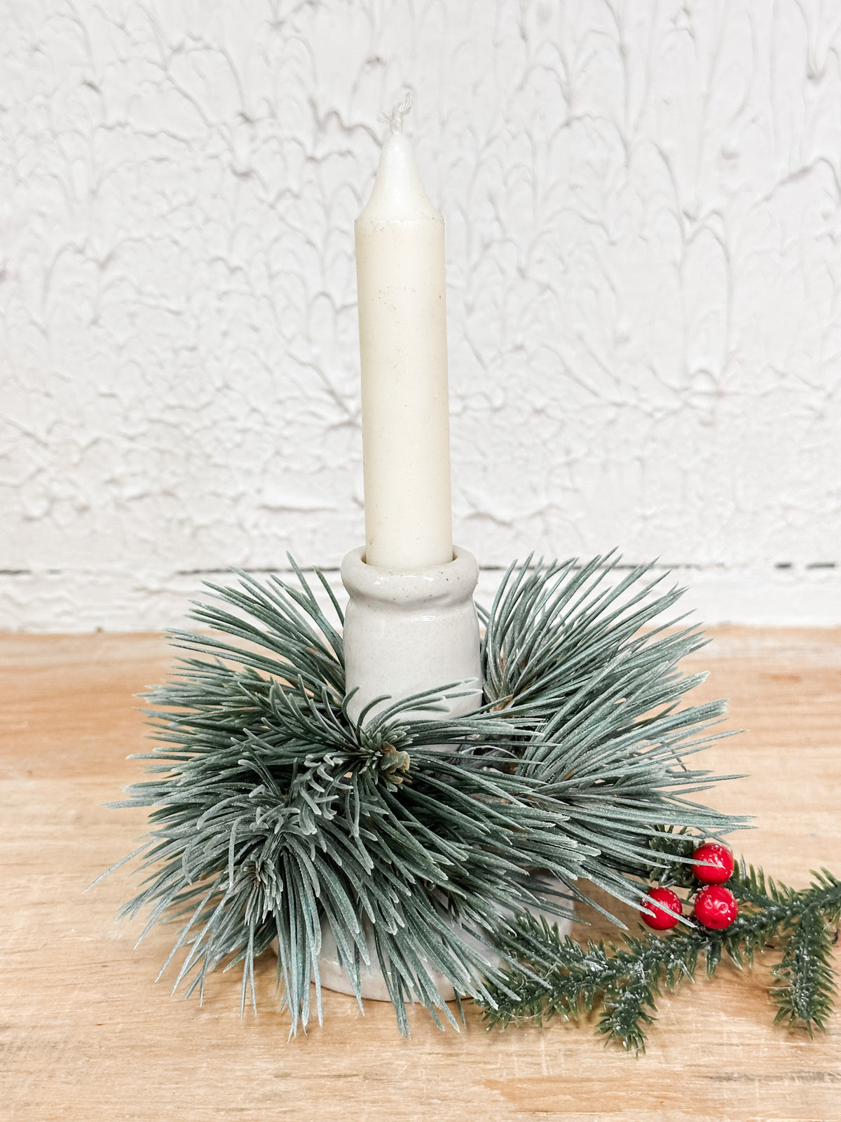 ealistic needle pine taper candle ring at the rustic barn in killingworth ct
