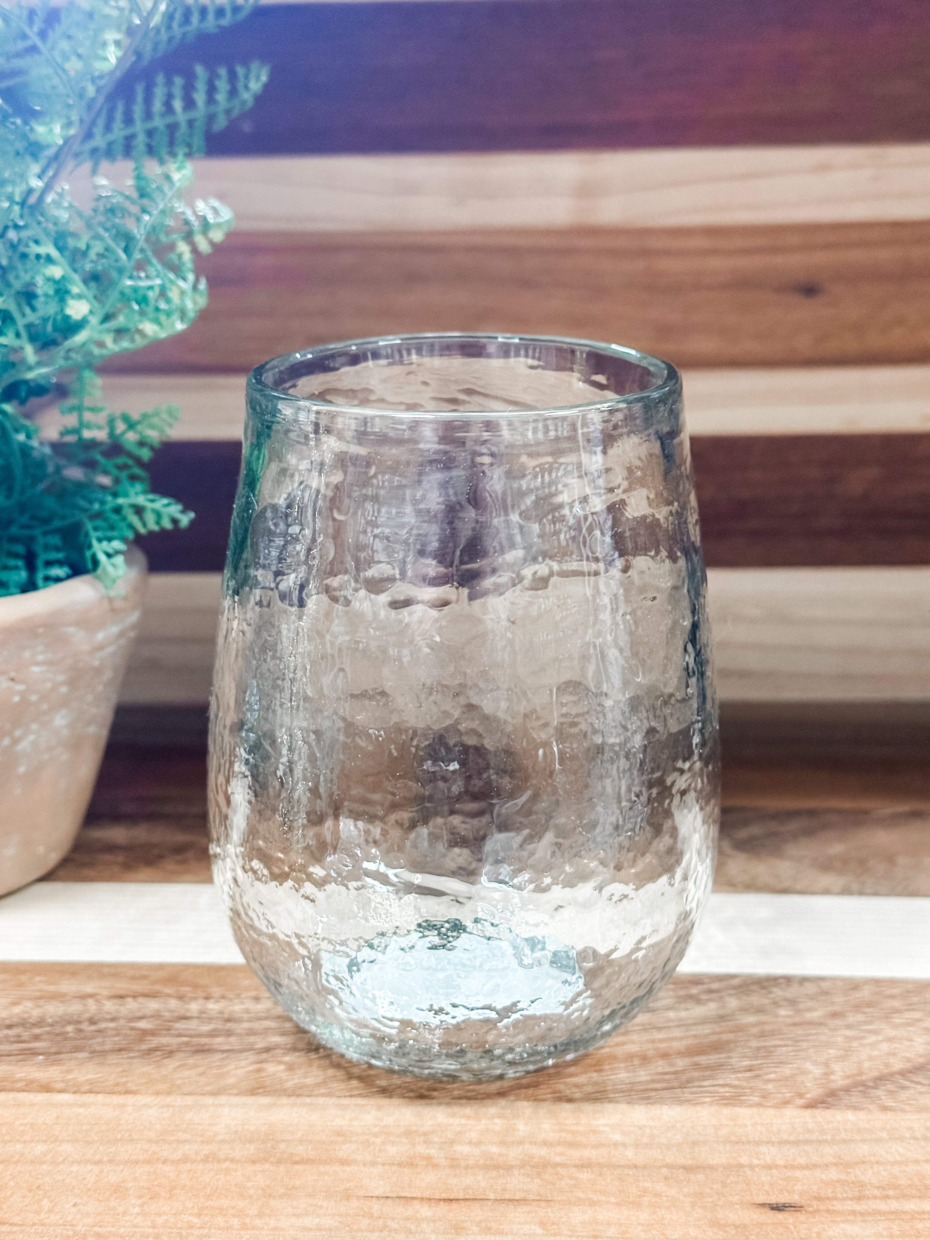 recycled glass stemless wine glass at The Rustic Barn in Killingworth, CT