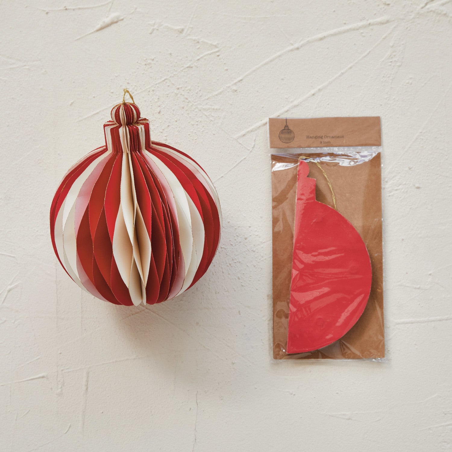 Paper Folding Honeycomb Red & Cream Ornament