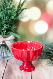red ceramic ribbed footed small bowl for christmas at the rustic barn in killingworth ct