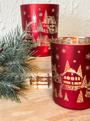 red christmas village etched scene votive holder at the rustic barn in killingworth ct