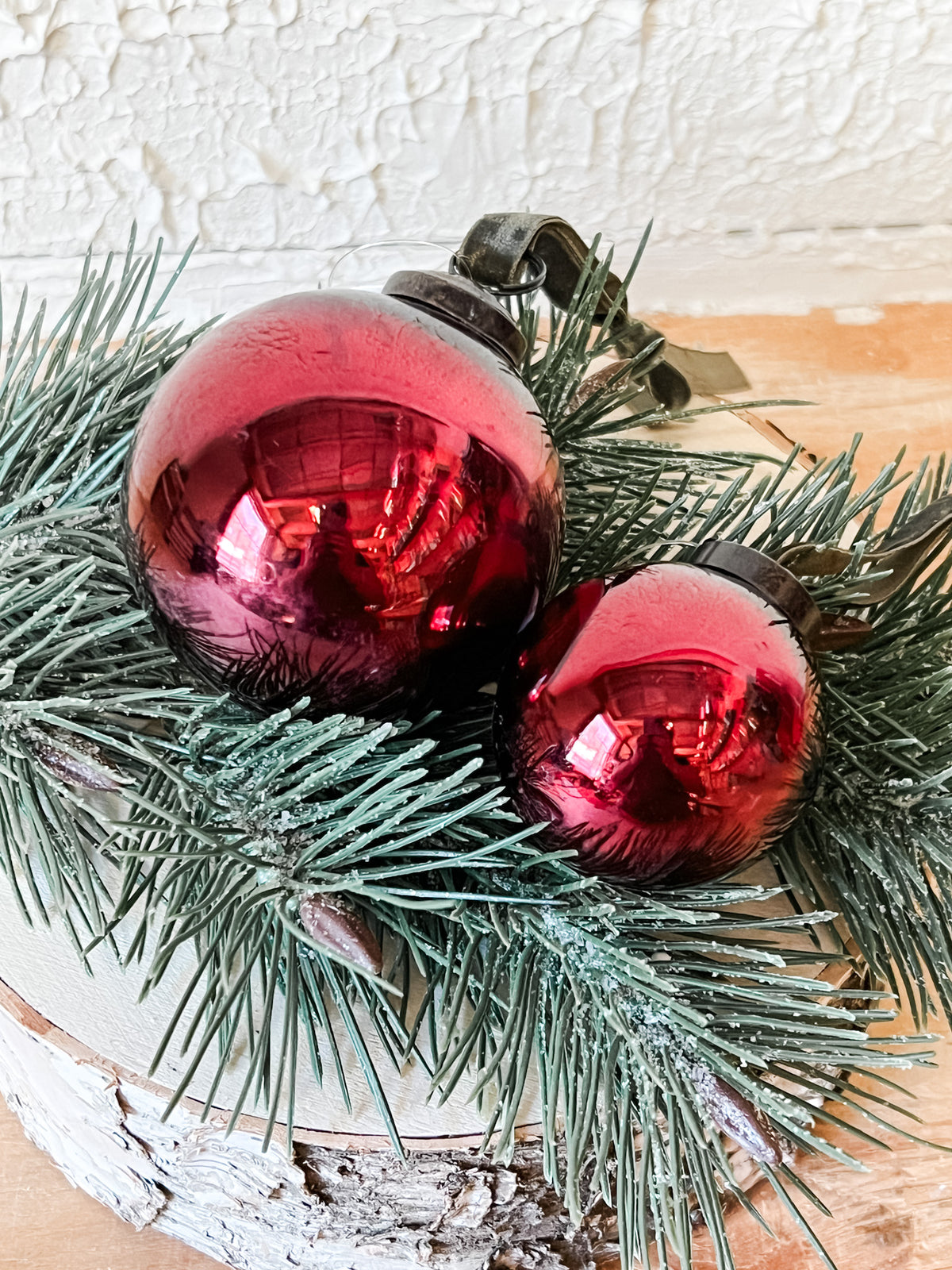 deep burgundy glass christmas ornaments at the rustic barn in killingworth ct