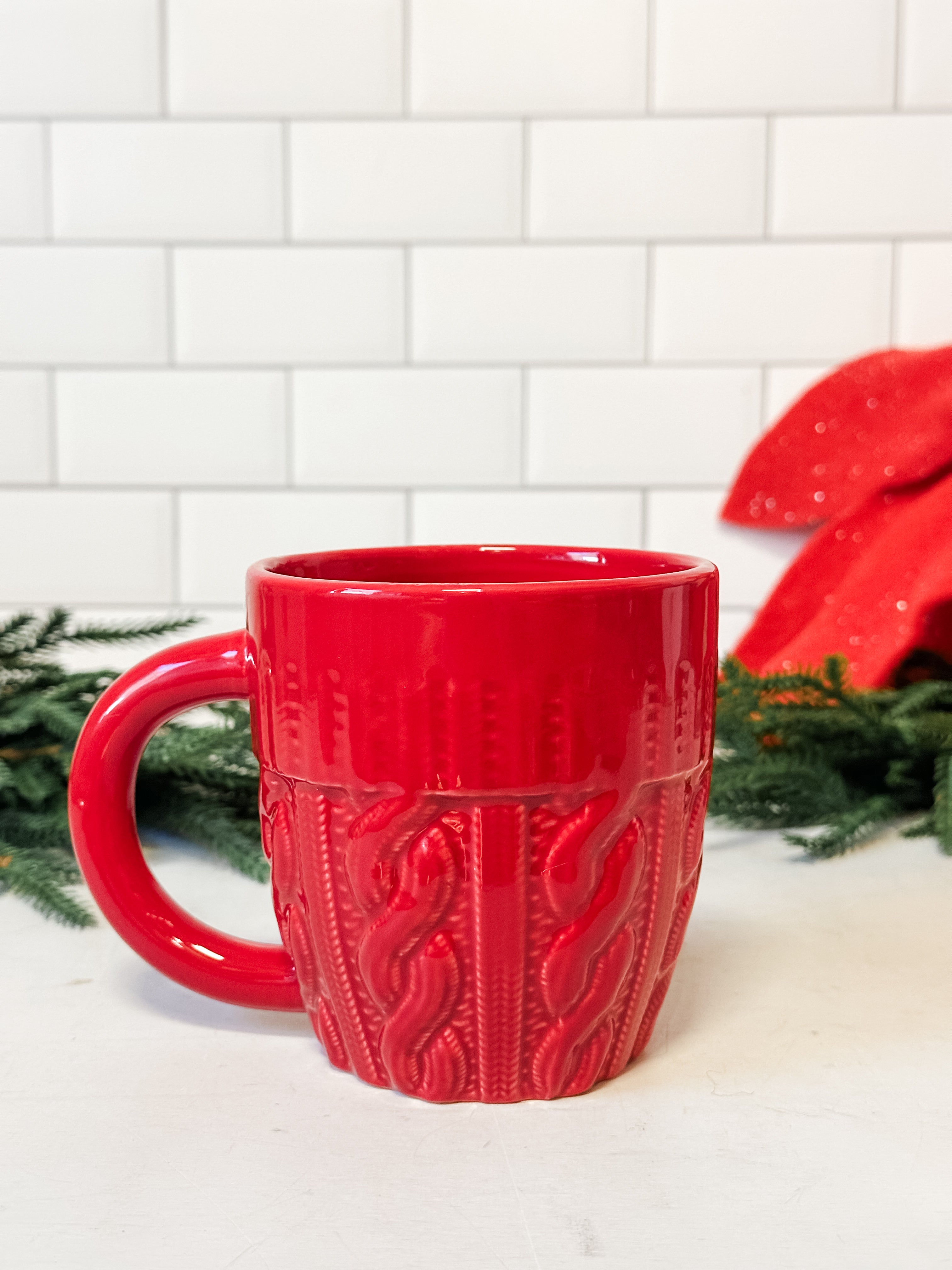ceramic red sweater coffee mug at The Rustic Barn in Killingworth CT