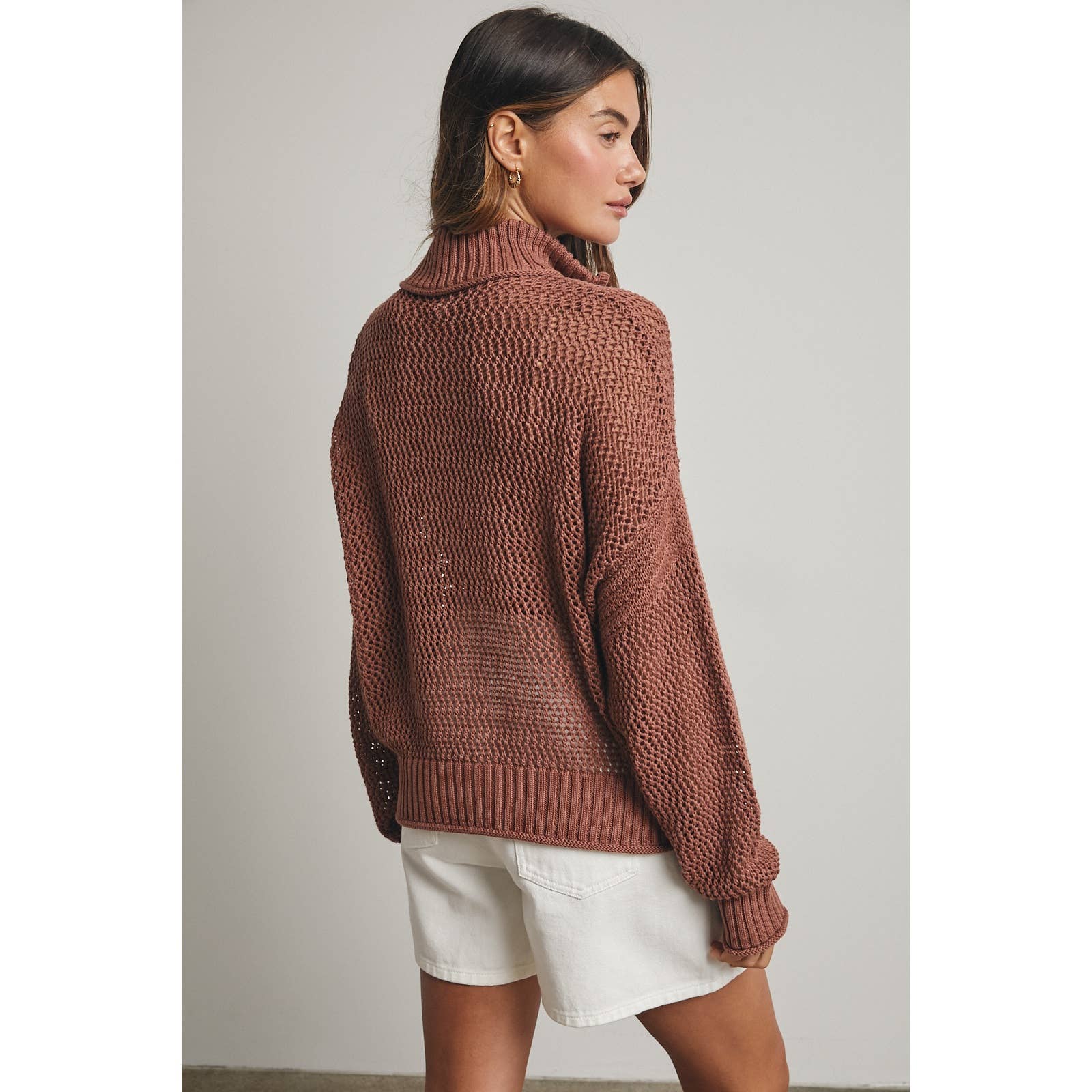 relaxed fit open knit brown sweater at the rustic barn in Killingworth ct