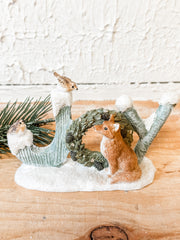 resin joy sign with fox birds and a wreath at the rustic barn in killingworth ct