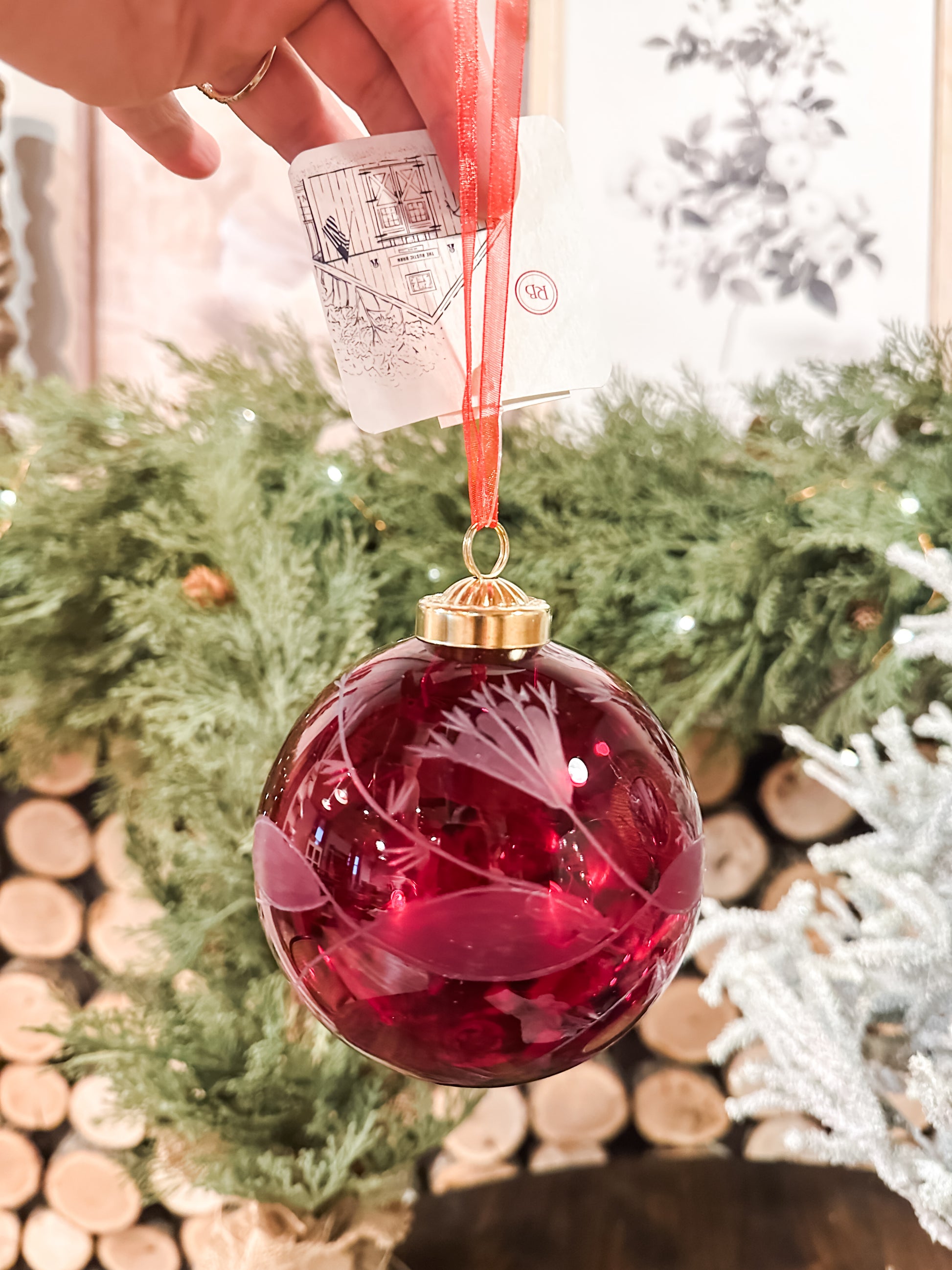 round red ball glass ornament at The Rustic Barn in Killingworth CT