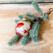 3" Etched Mercury Glass Silver & Orange Ornament