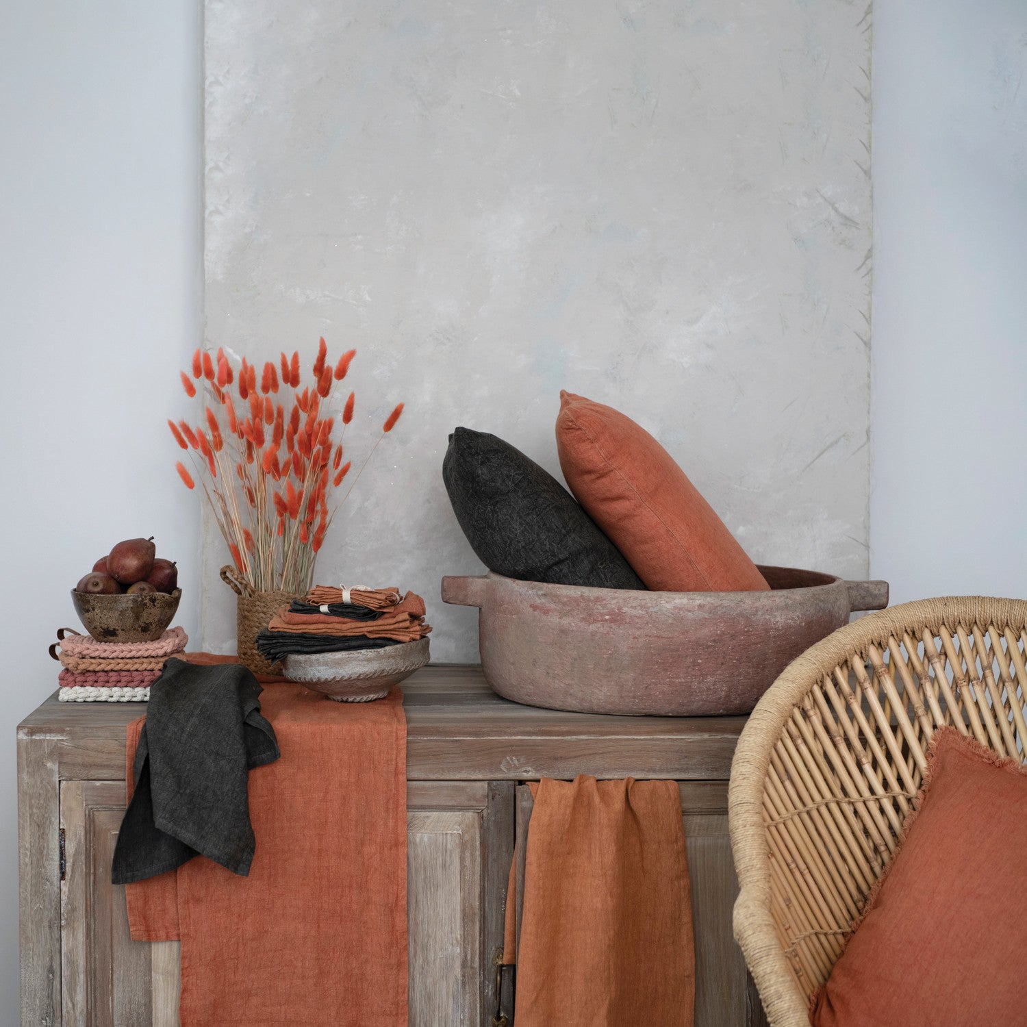 rust color linen table runner