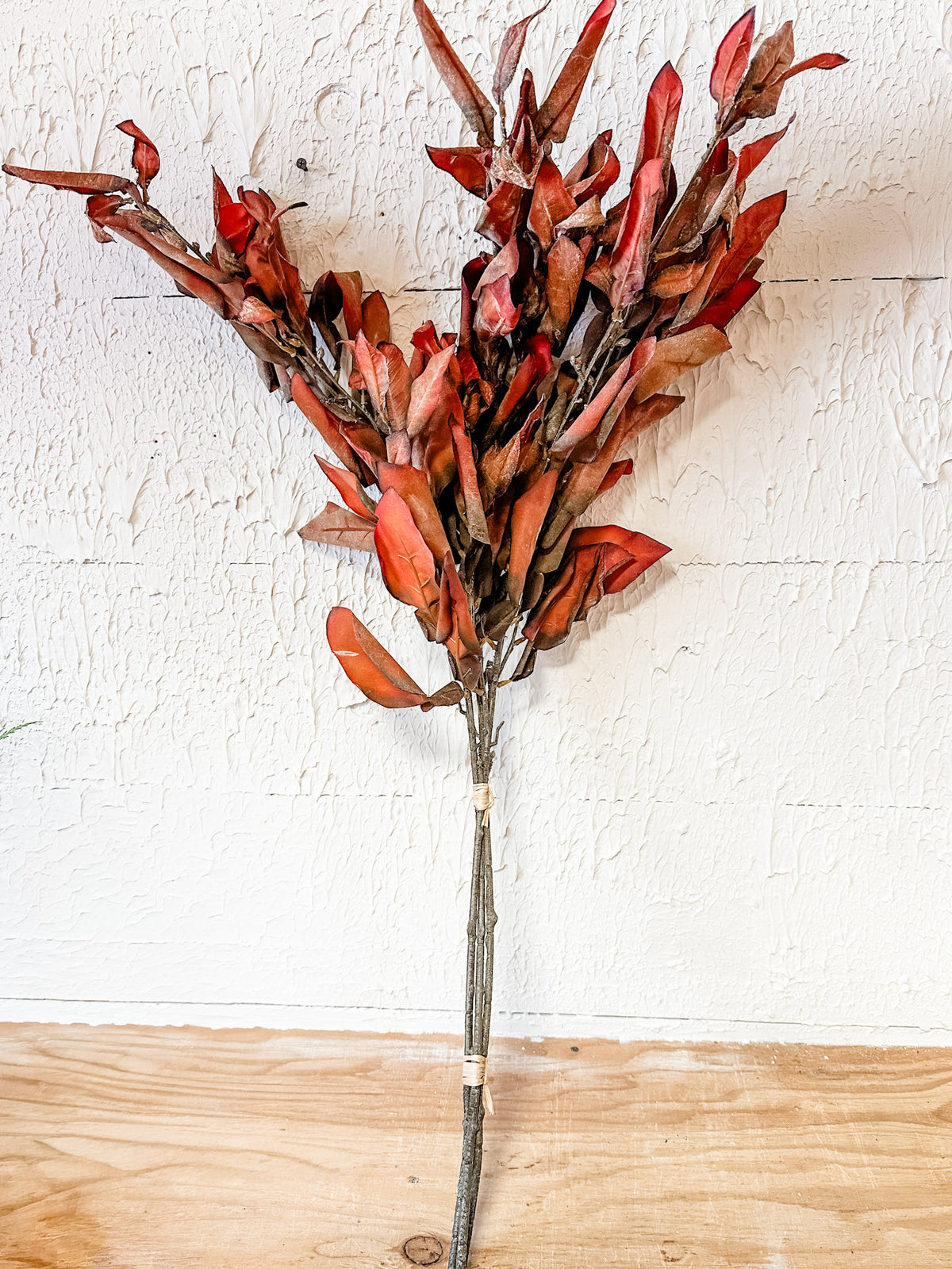 Lemon leaf rust colored artificial decoration leaf for year round use or christmas and seasonal use for sale at the Rustic Barn in Killingworth, CT