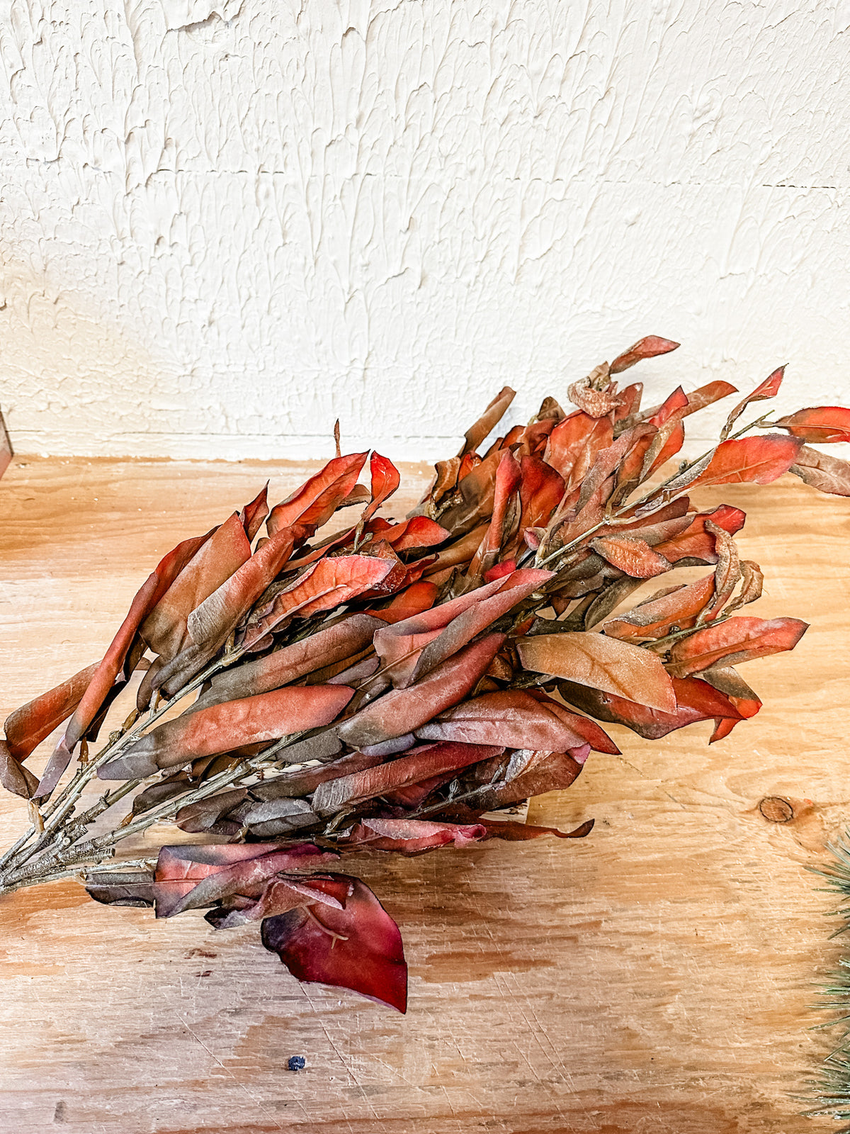 Lemon leaf rust colored artificial decoration leaf for year round use or christmas and seasonal use for sale at the Rustic Barn in Killingworth, CT