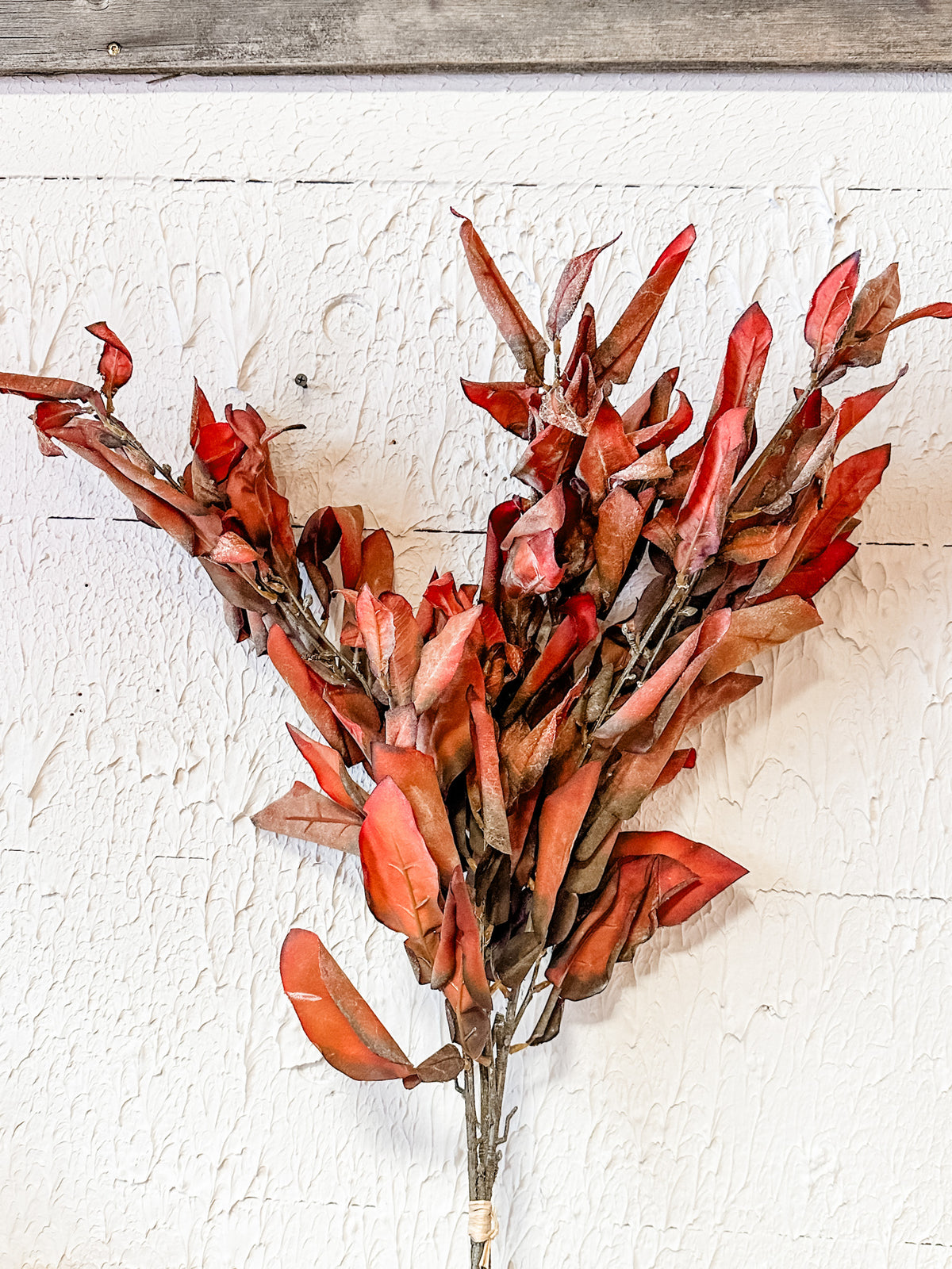 Lemon leaf rust colored artificial decoration leaf for year round use or christmas and seasonal use for sale at the Rustic Barn in Killingworth, CT