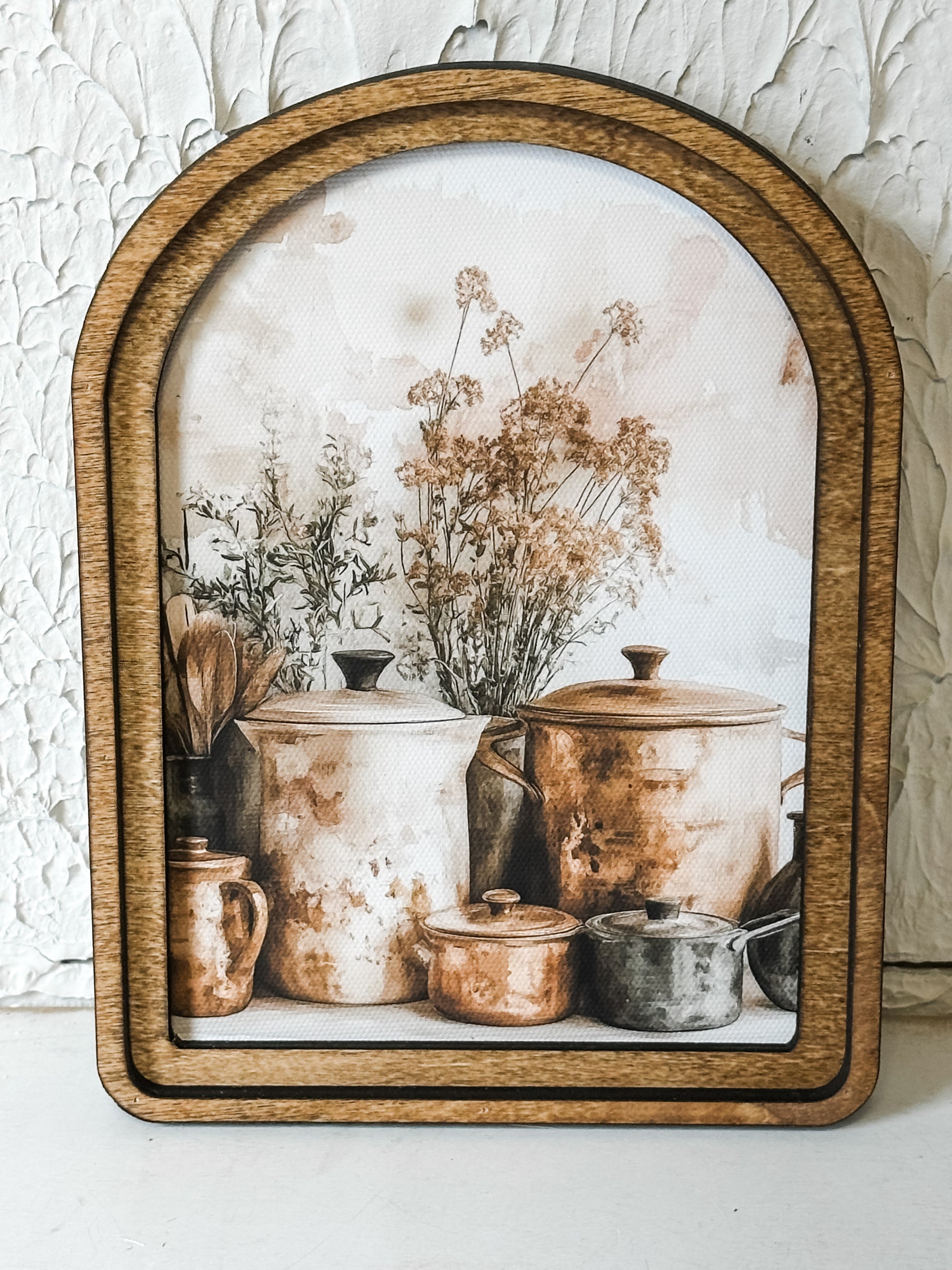 Rustic Arch Top Copper Pots Framed Canvas Art at the Rustic Barn in Killingworth, CT