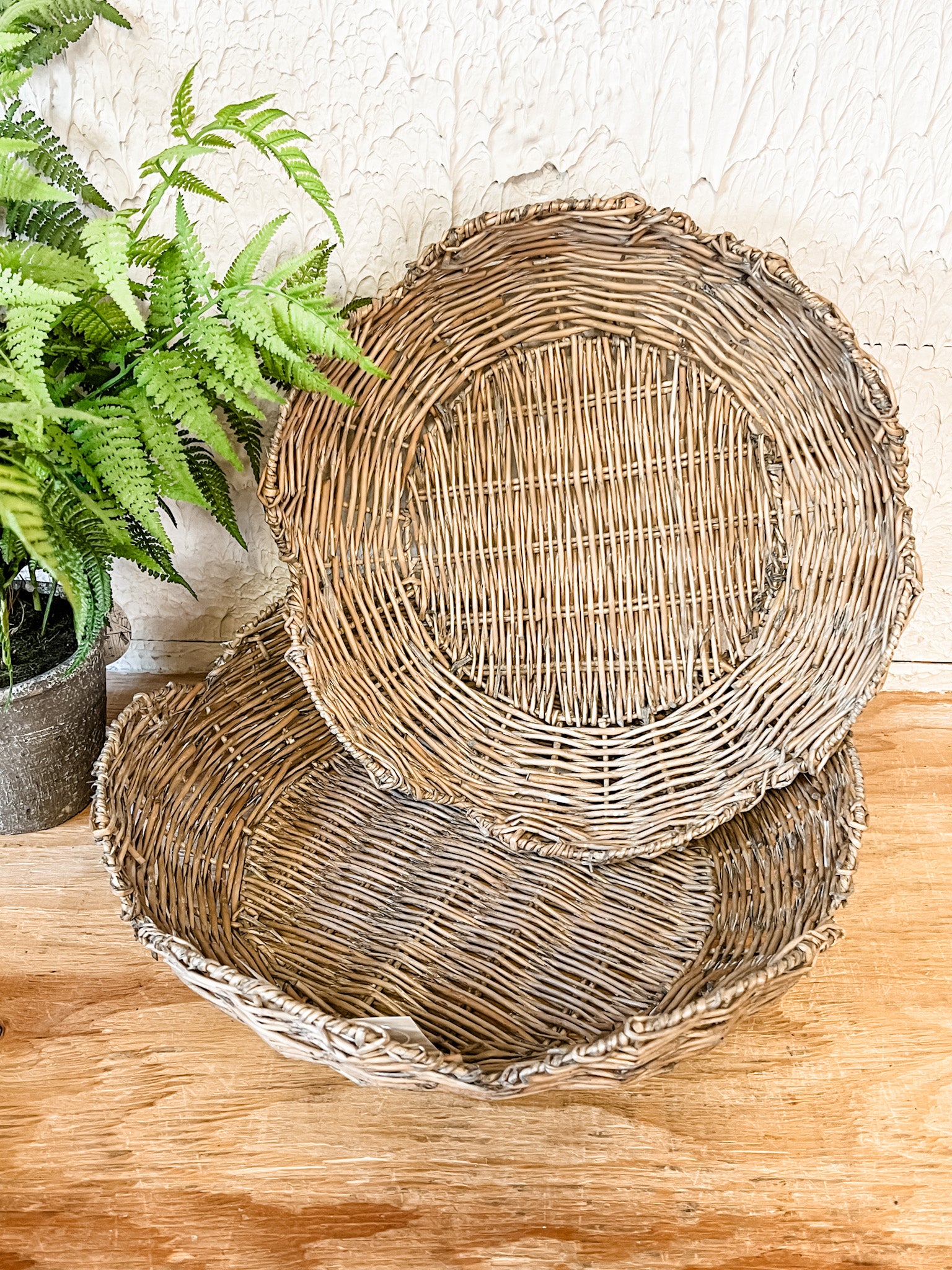 rustic grey washed scalloped baskets small and large at the rustic barn in killingworth ct