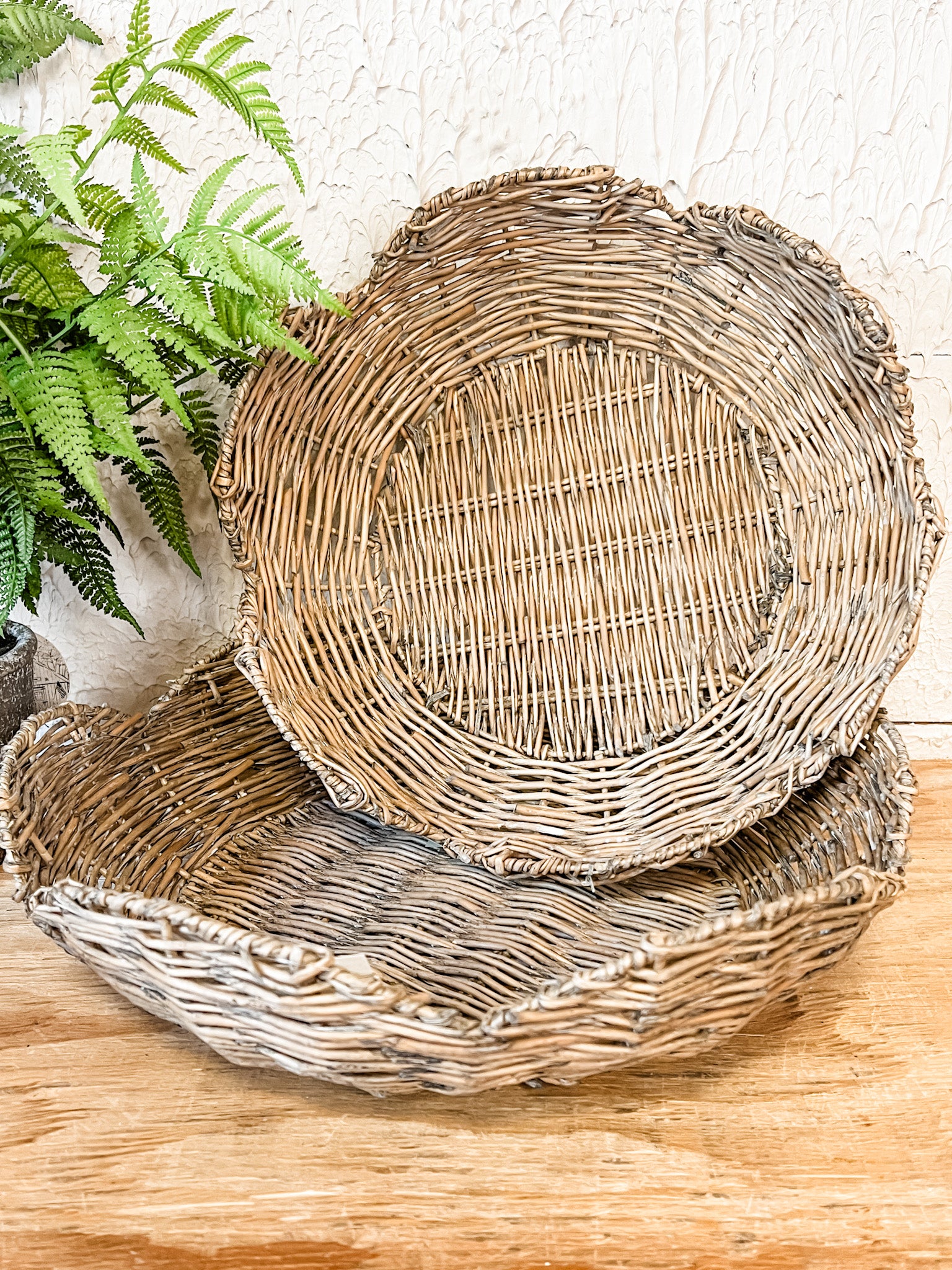rustic grey washed scalloped baskets small and large at the rustic barn in killingworth ct