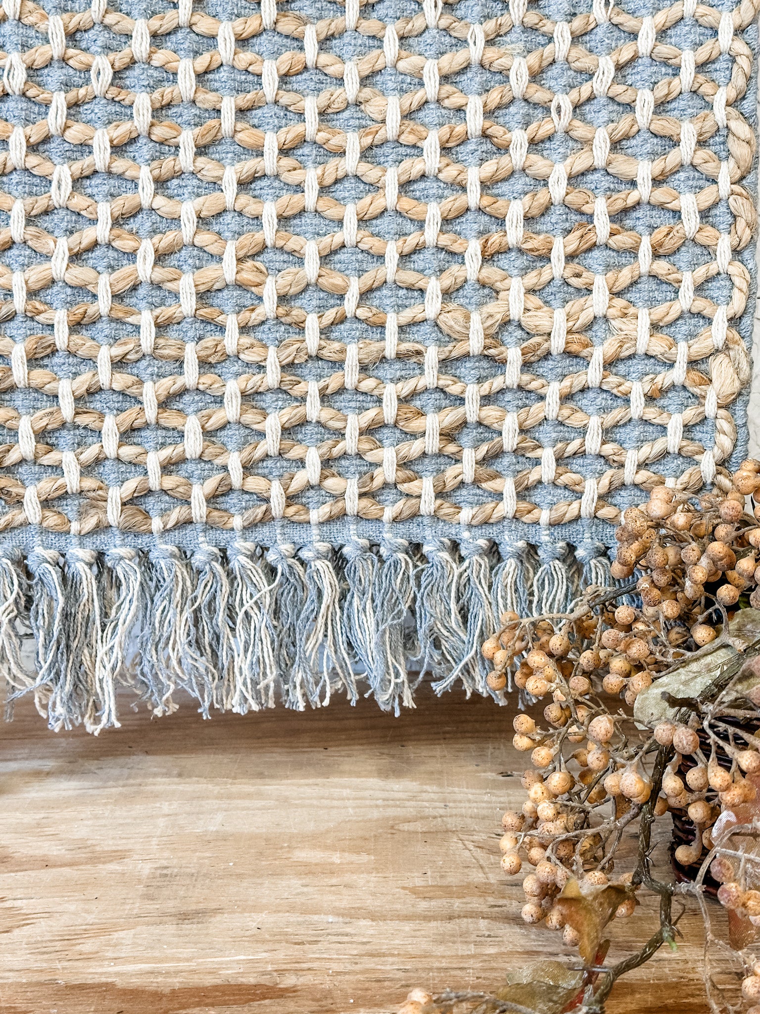 rustic jute and cotton rope 72 inch table runner at the rustic barn in killingworth ct