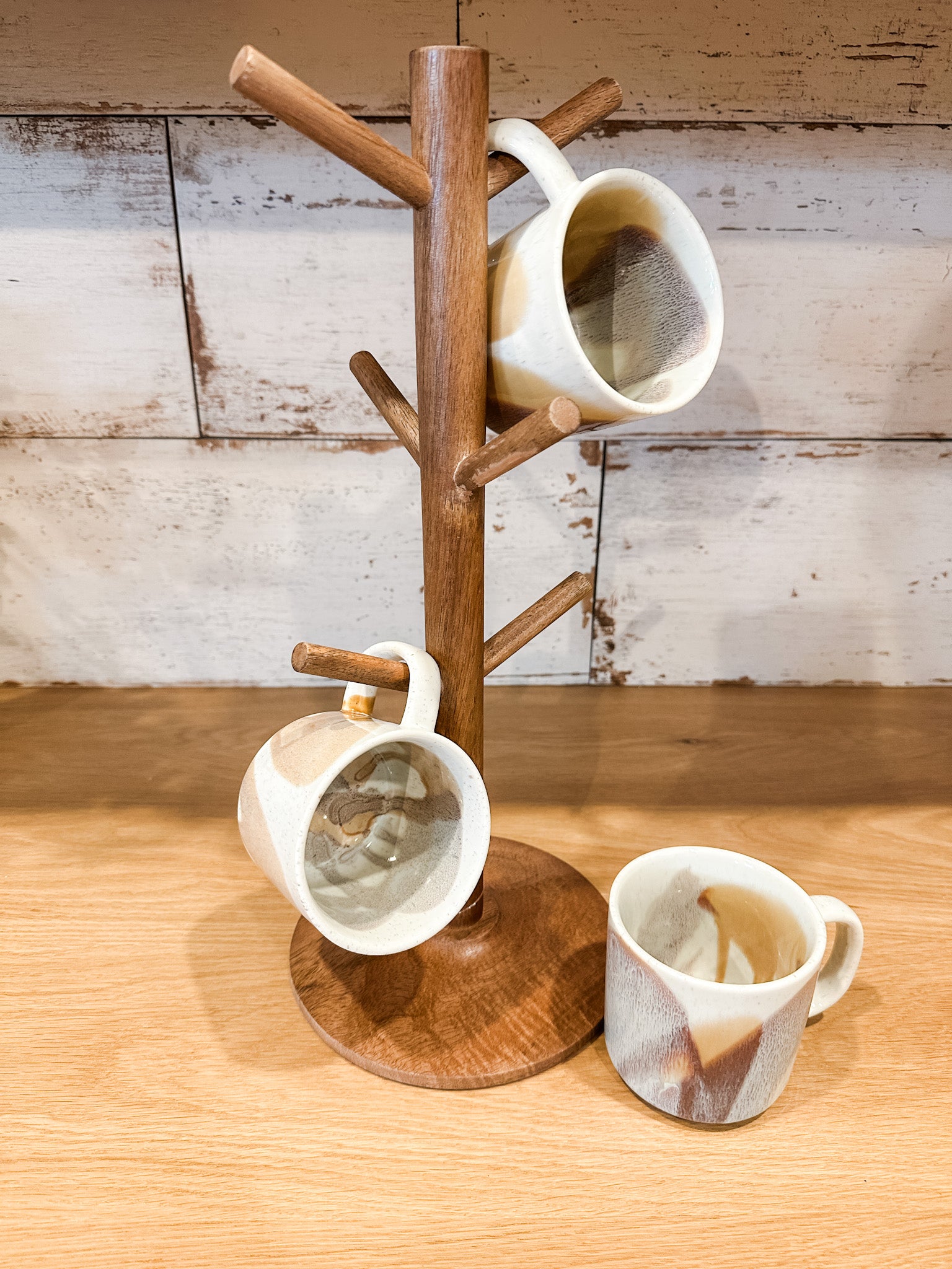 rustic mango wood mug tree at the rustic barn in killingworth ct