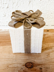 rustic sweater and burlap ribbon wrapped presents at the rustic barn in killingworth ct