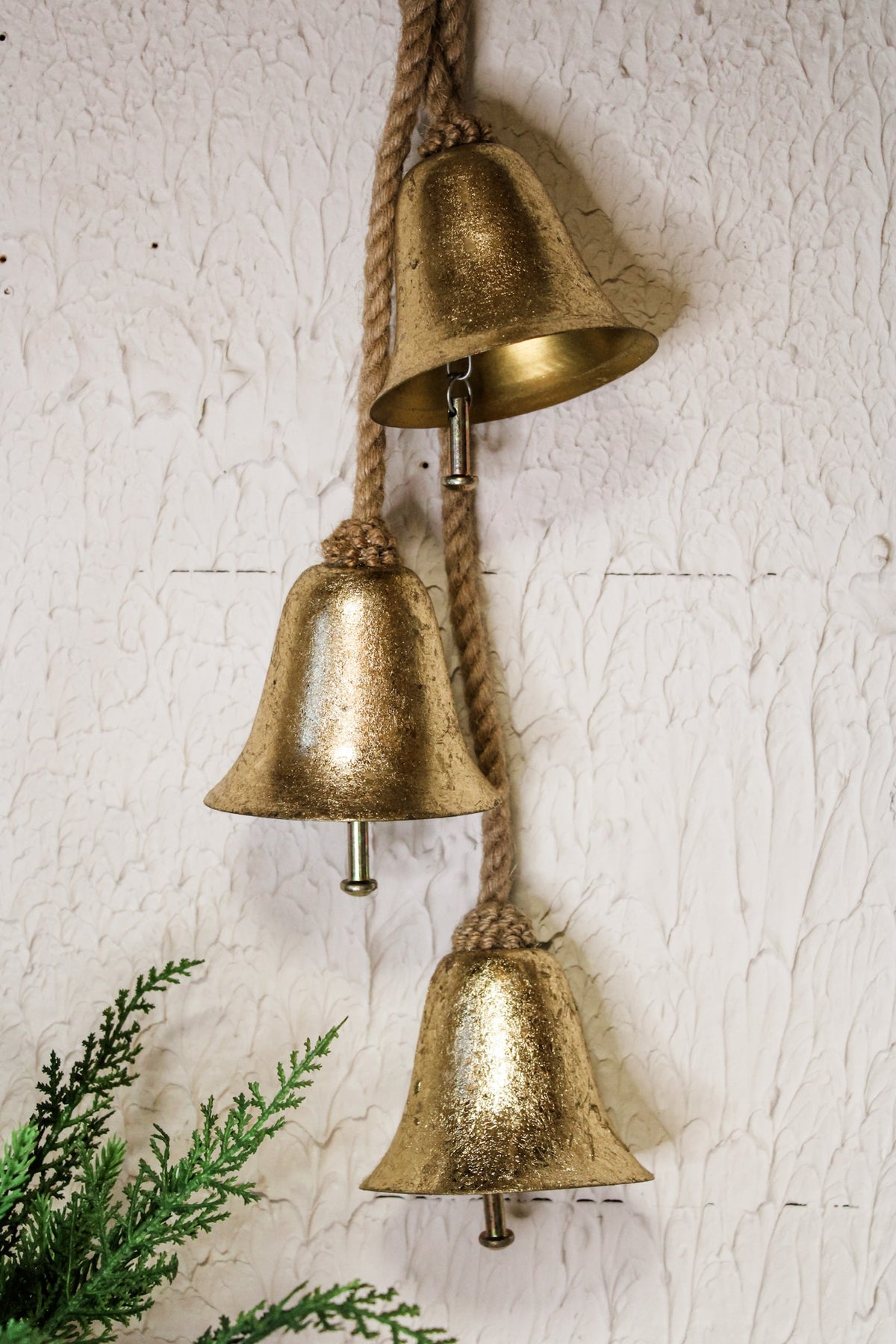 rustic triple bell gold ornaments for christmas and holidays cascading style bell for sale at the rustic barn in killingworth, CT