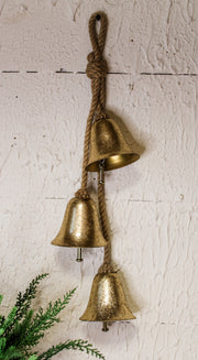 rustic triple bell gold ornaments for christmas and holidays cascading style bell for sale at the rustic barn in killingworth, CT