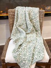 Sage Green Floral Stonewashed 100% Cotton Throw Blanket at the Rustic Barn in Killingworth, CT