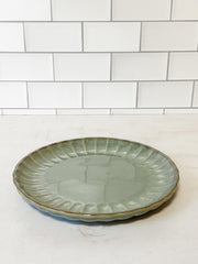 sage green stoneware fluted plate at the Rustic Barn in Killingworth CT