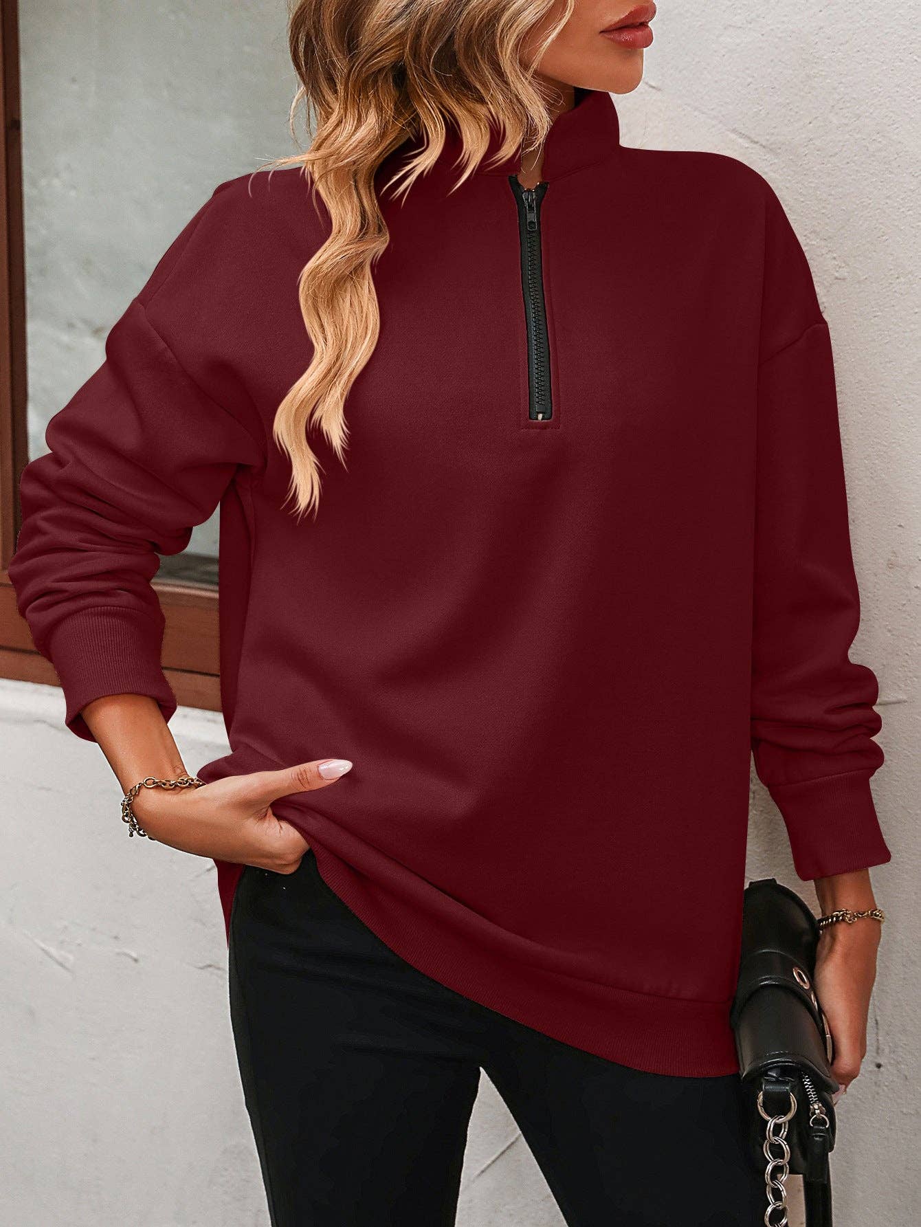 semi zip long sleeve pullover sweatshirt at the rustic barn in Killingworth ct
