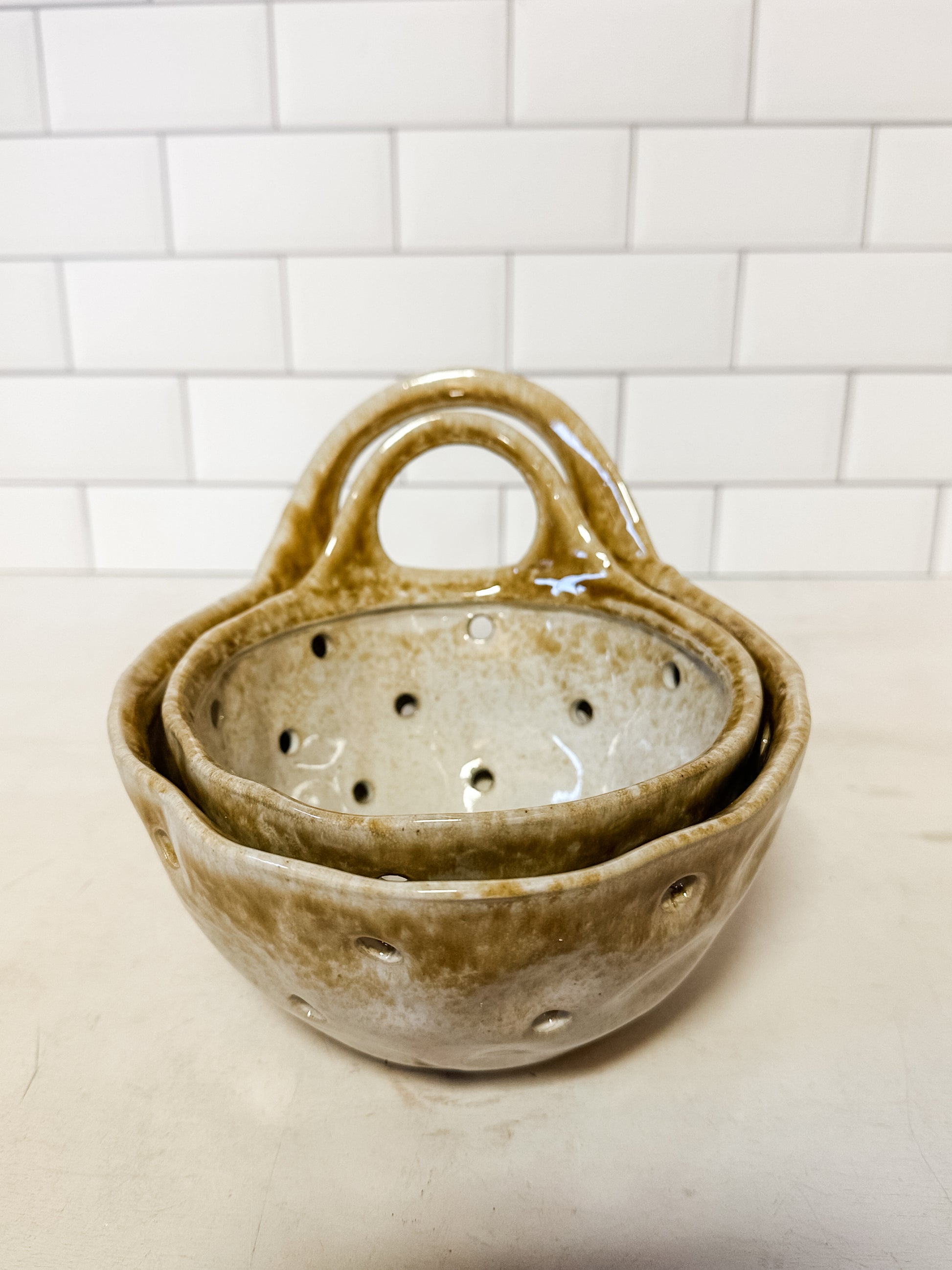 set of 2 stoneware colanders at The Rustic Barn in Killingworth, CT