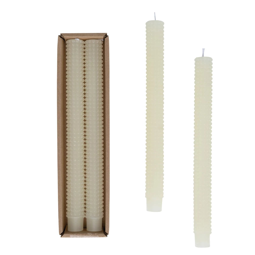 Unscented Hobnail Cream Tapers, Set of 2