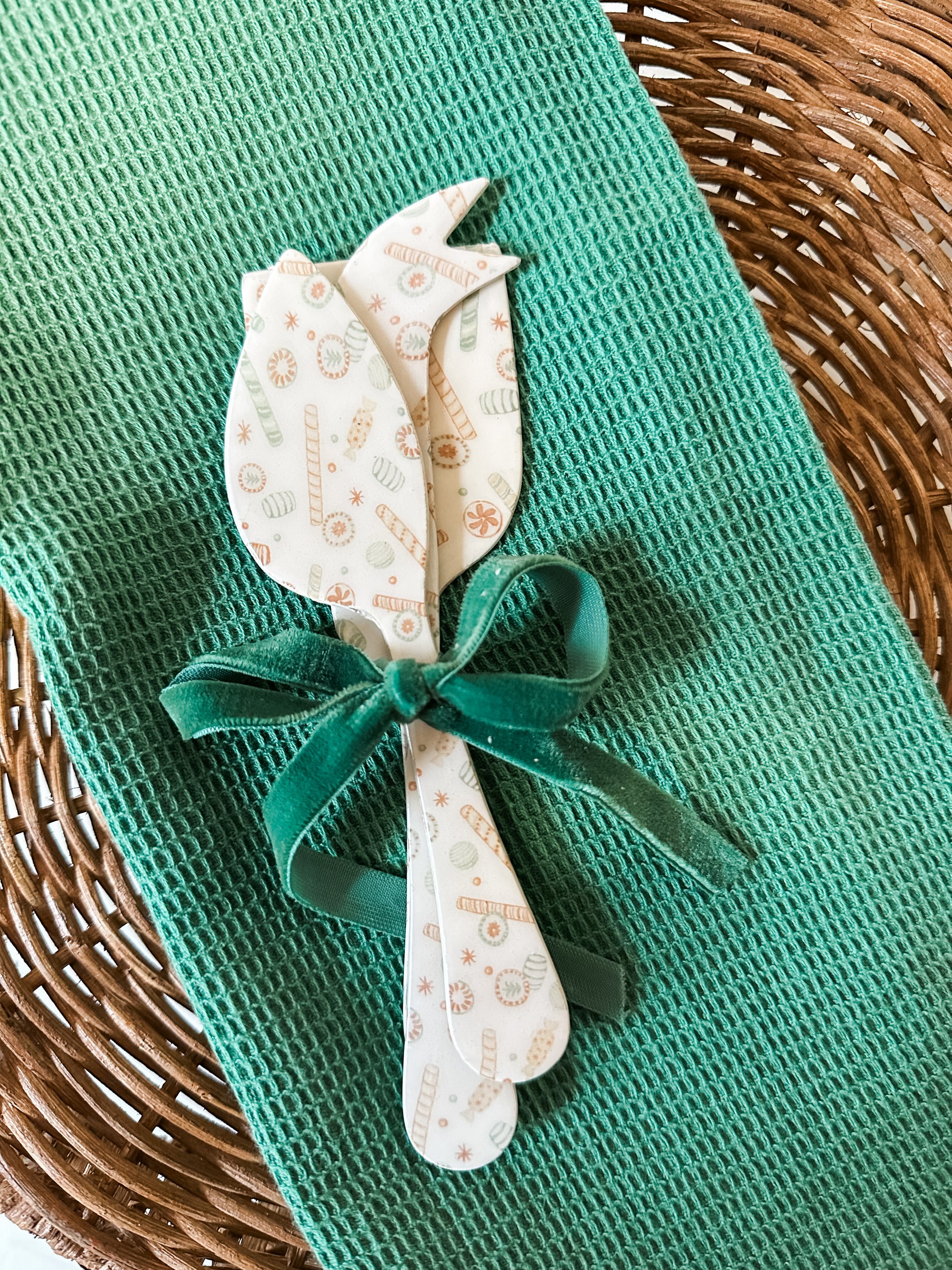 set of 3 enameled stainless steel cheese knives at The Rustic Barn in Killingworth CT