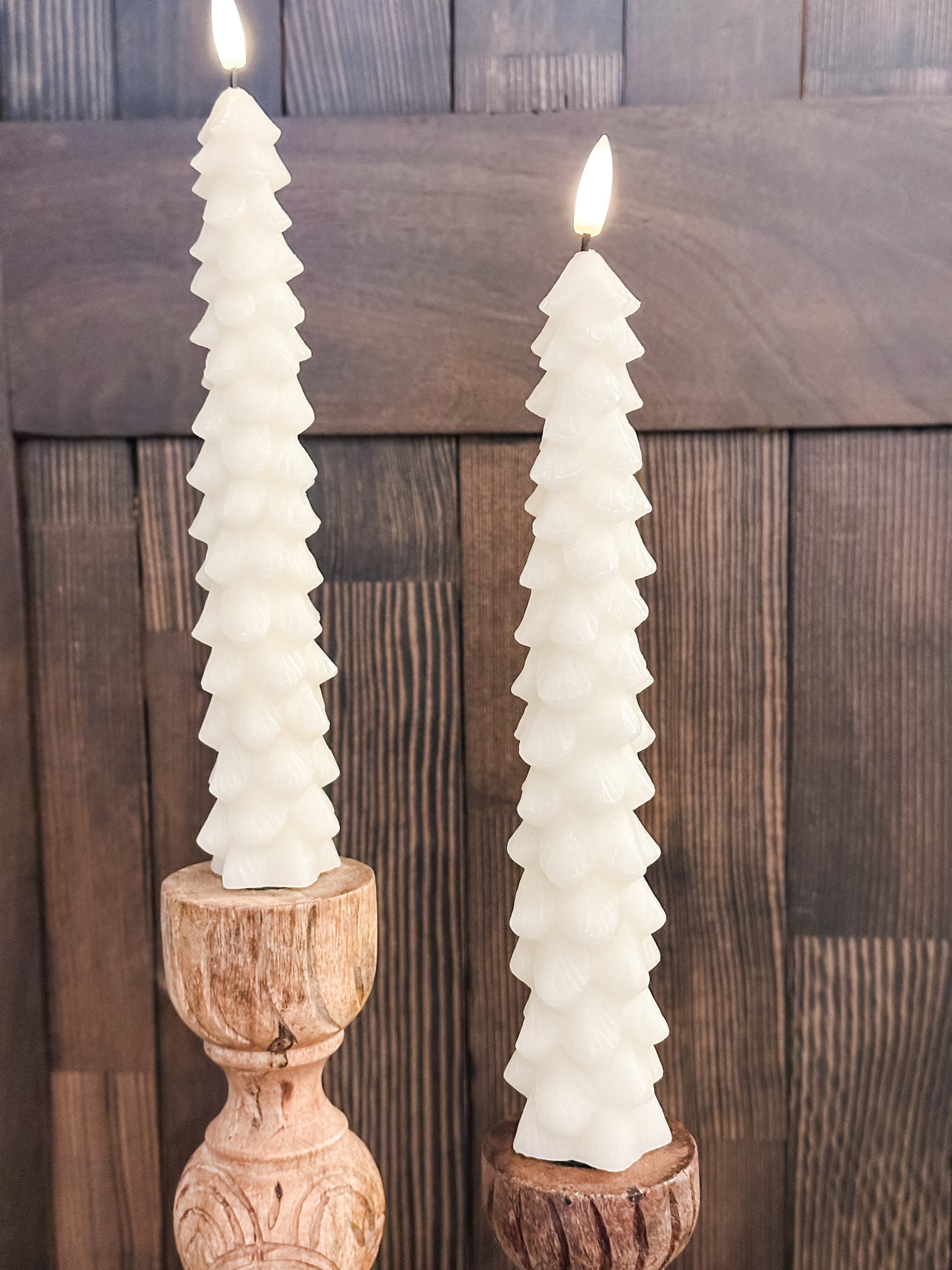 set of battery operated tree shaped tapers at The Rustic Barn in Killingworth CT