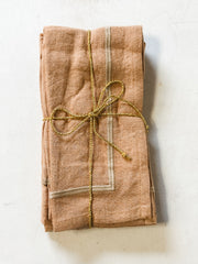 Set of 4 Apricot Embroidered Linen Blend Square Napkins at the Rustic Barn in Killingworth, CT