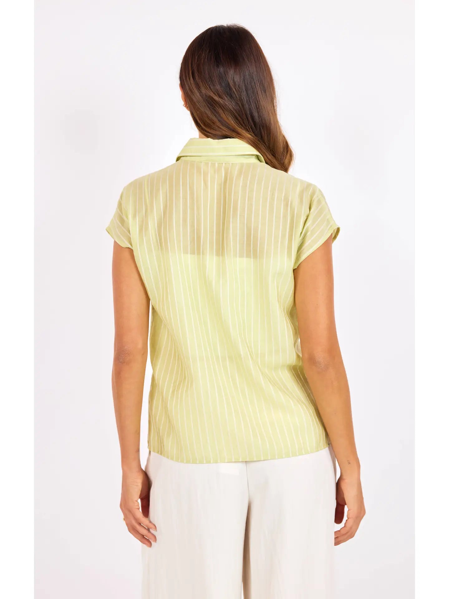 short sleeve lime and ivory button up shirt for women at the rustic barn in Killingworth ct