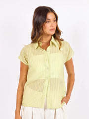 short sleeve lime and ivory button up shirt for women at the rustic barn in Killingworth ct
