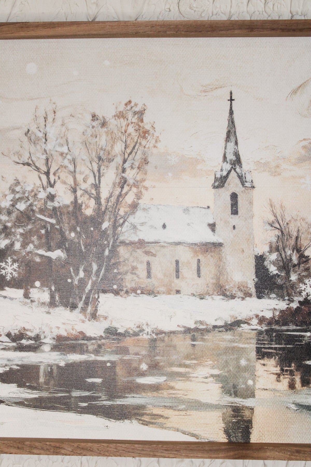 silent night winter scene church ice skating snowy town for sale at the rustic barn in killingworth, CT wall decor art Christmas print