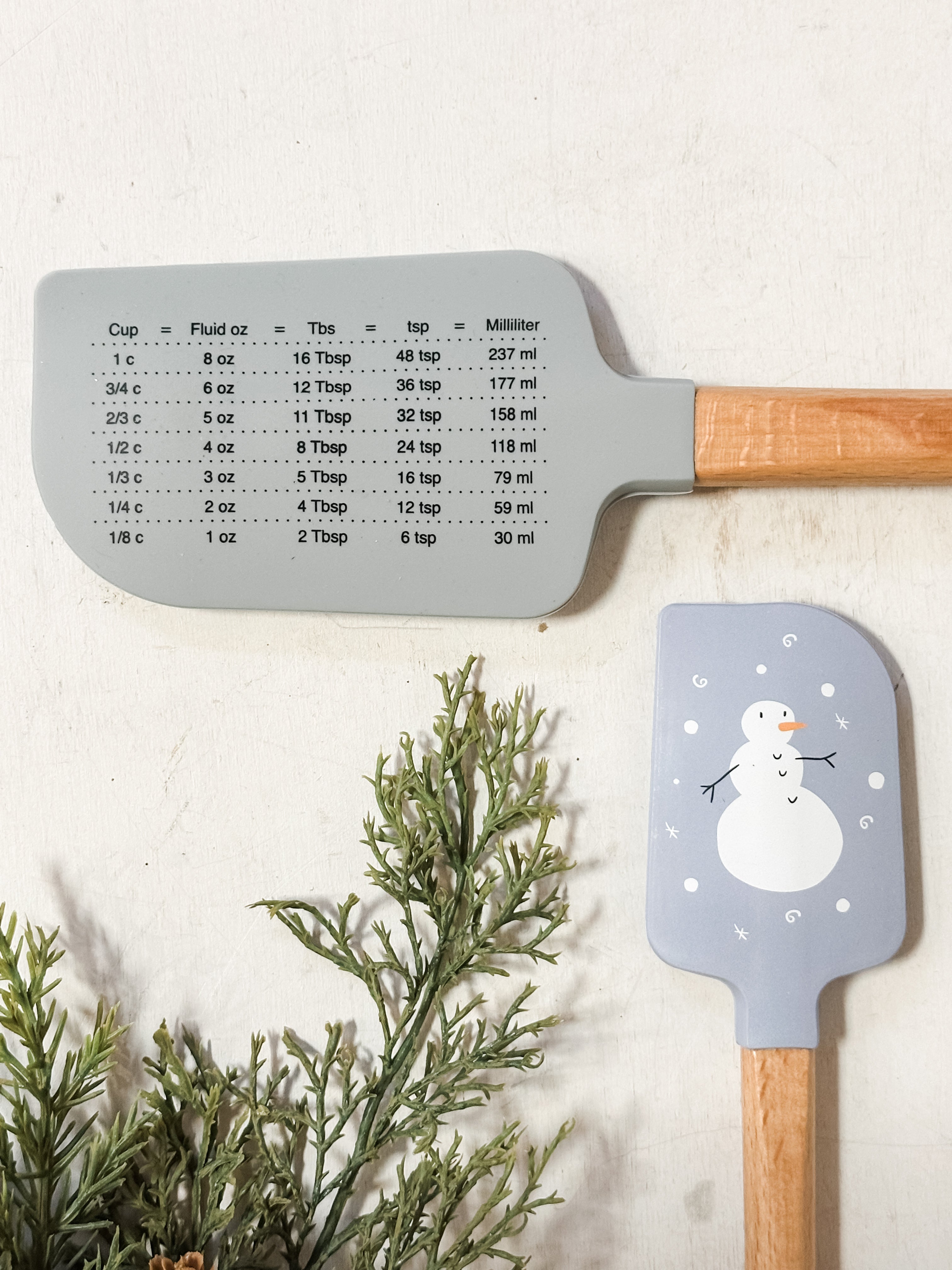 set of 2 silicone and wood spatulas with measurements conversions at The Rustic Barn in Killingworth CT