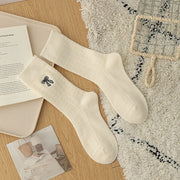 simple thick warm bow embroidered crew socks at the rustic barn in killingworth ct