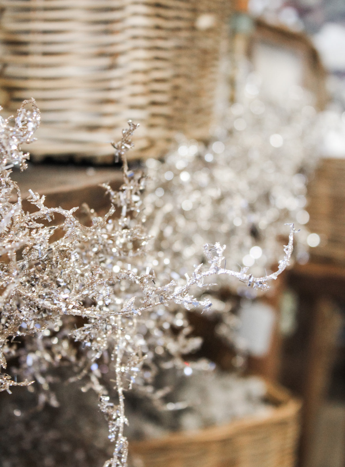 six foot sparkling angel glitter fern garland for christmas for sale at the rustic barn in killingworth, CT