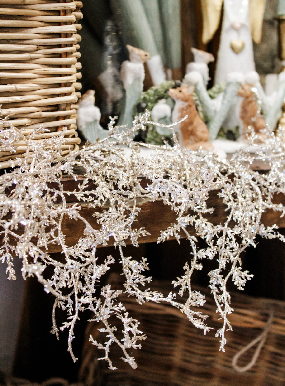 six foot sparkling angel glitter fern garland for christmas for sale at the rustic barn in killingworth, CT