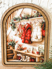 winter coat scene framed wall print at the rustic barn in killingworth ct