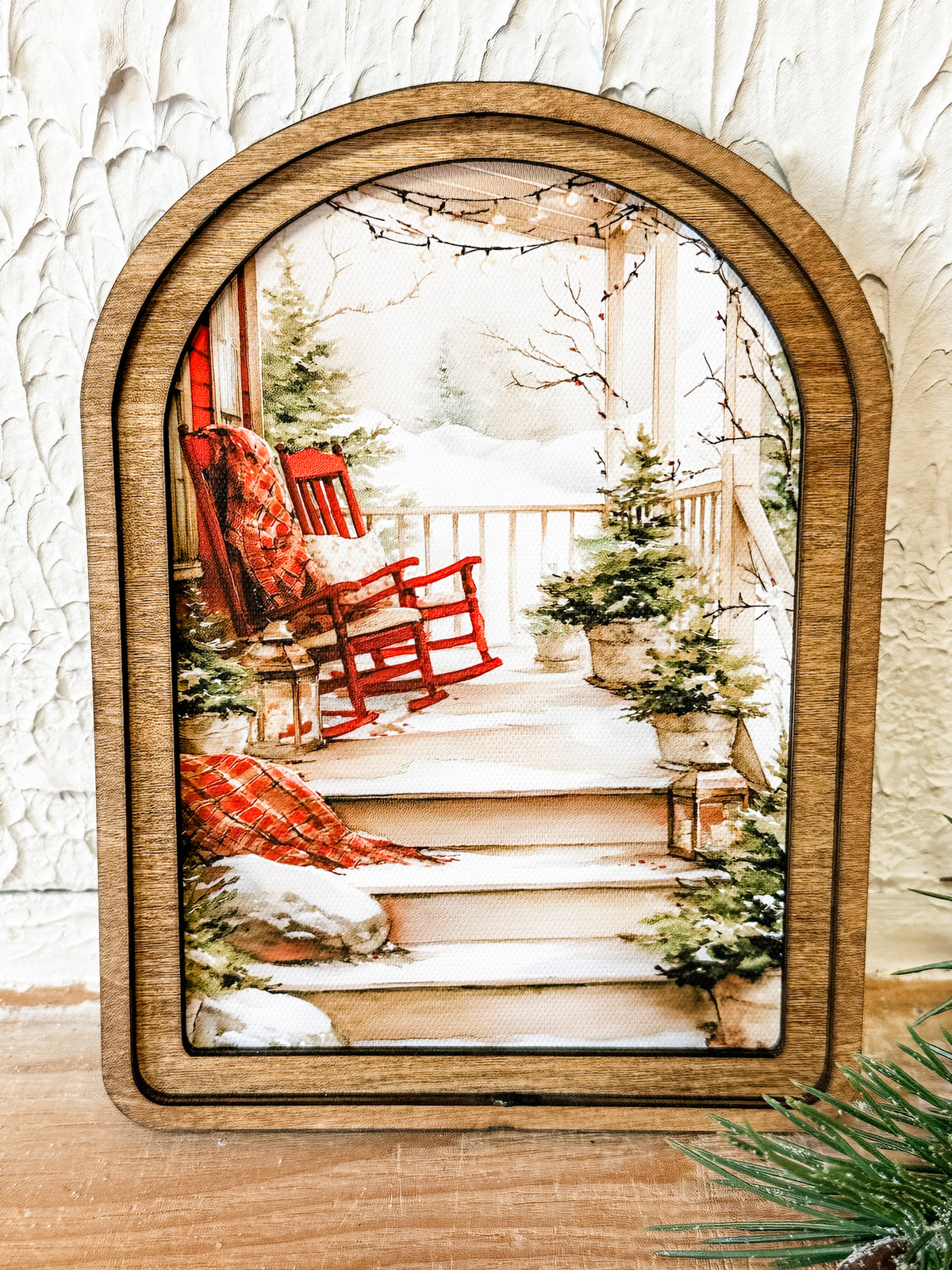 small arched christmas front porch print at the rustic barn in killingorth ct