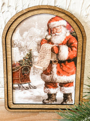 small arched santa with christmas list print at the rustic barn in killingworth ct