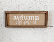 small fall print with autumn words on it at the rustic barn in Killingworth CT