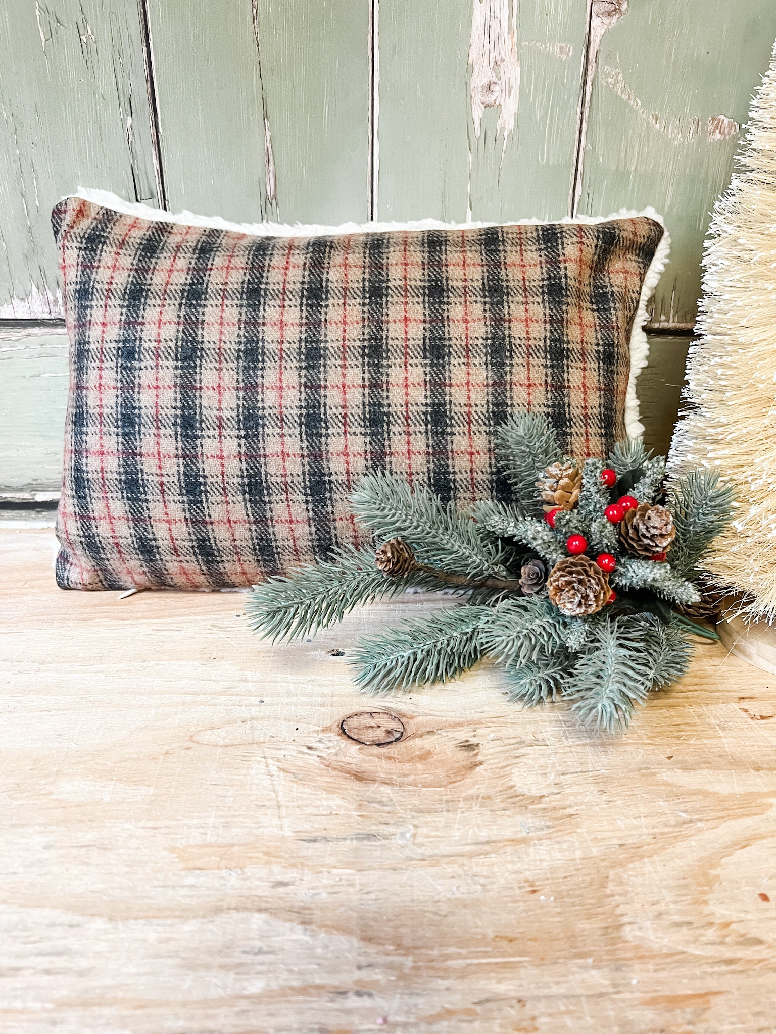 Wool Blend Lumbar Plaid Pillow