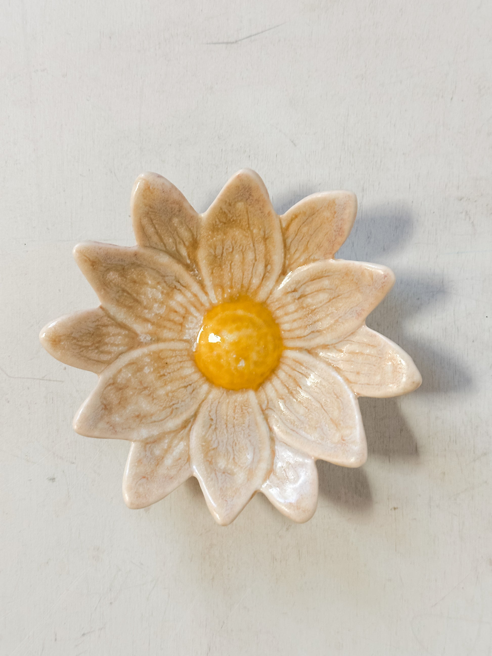 small peach stoneware flower shaped dishes at The Rustic Barn in Killingworth CT