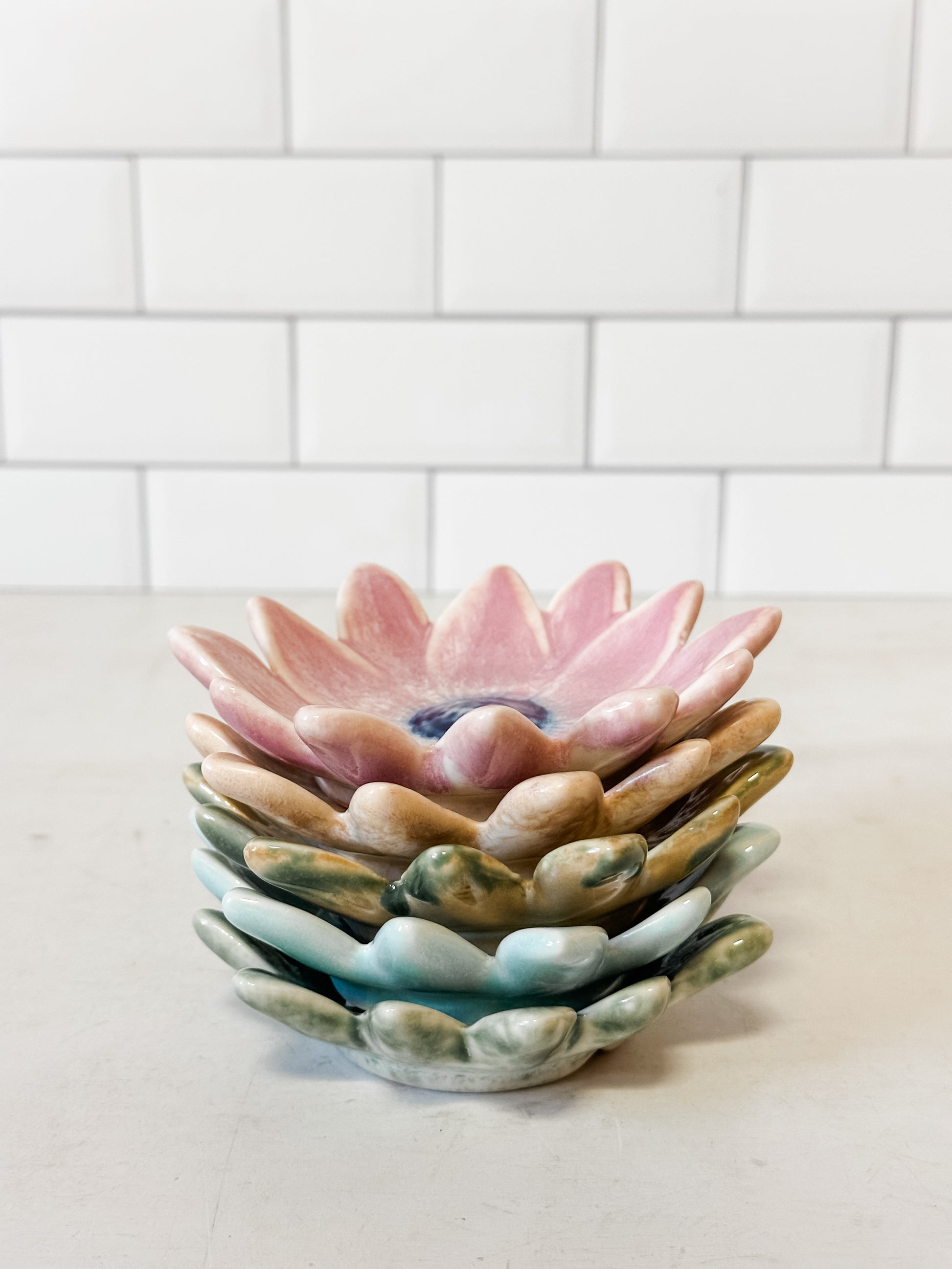 small stoneware flower shaped dishes at The Rustic Barn in Killingworth CT