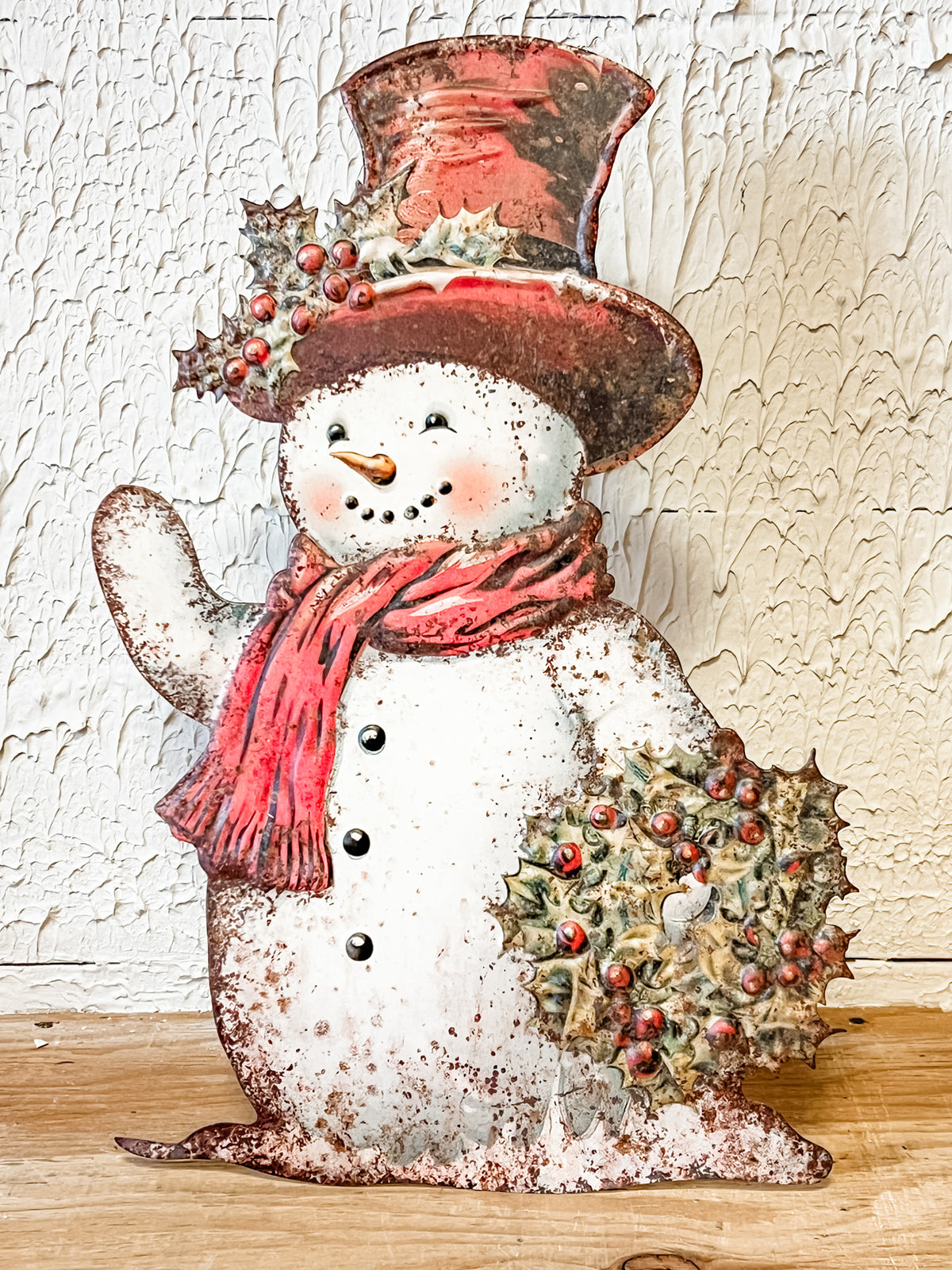 metal snowman stand up board christmas decor at the rustic barn in killingworth ct