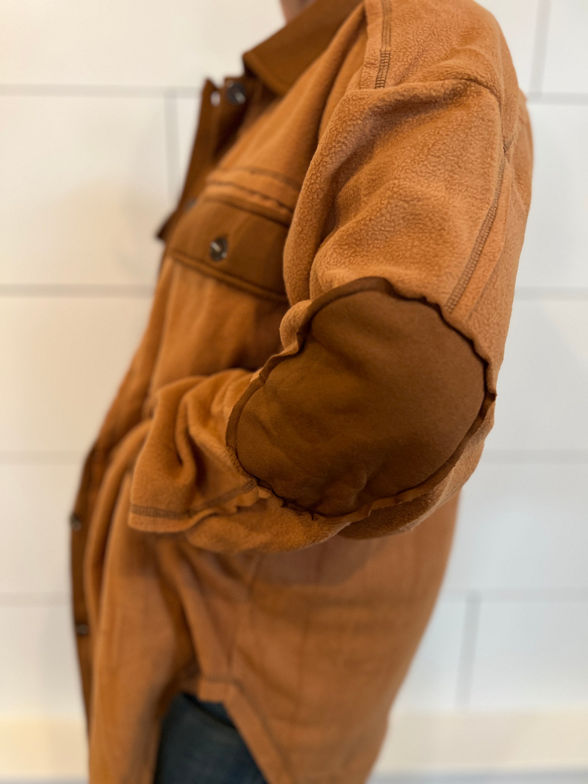 soft brushed button down long sleeve fleece shacket at The Rustic Barn in Killingworth, CT