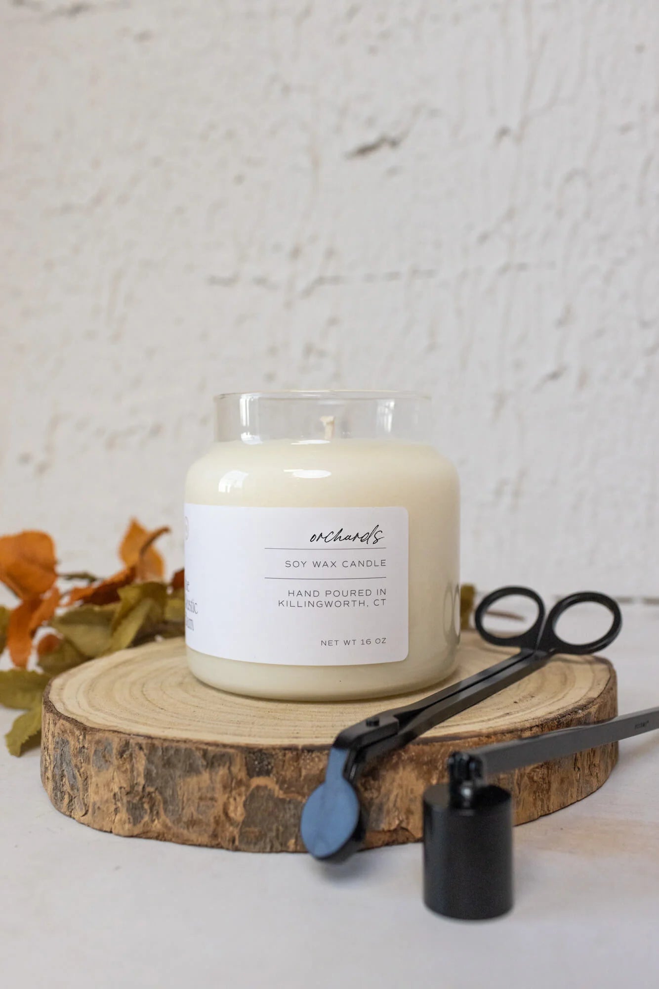Hand poured soy candle in the fall scent orchards